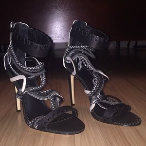 Brand new black and white strappy heels